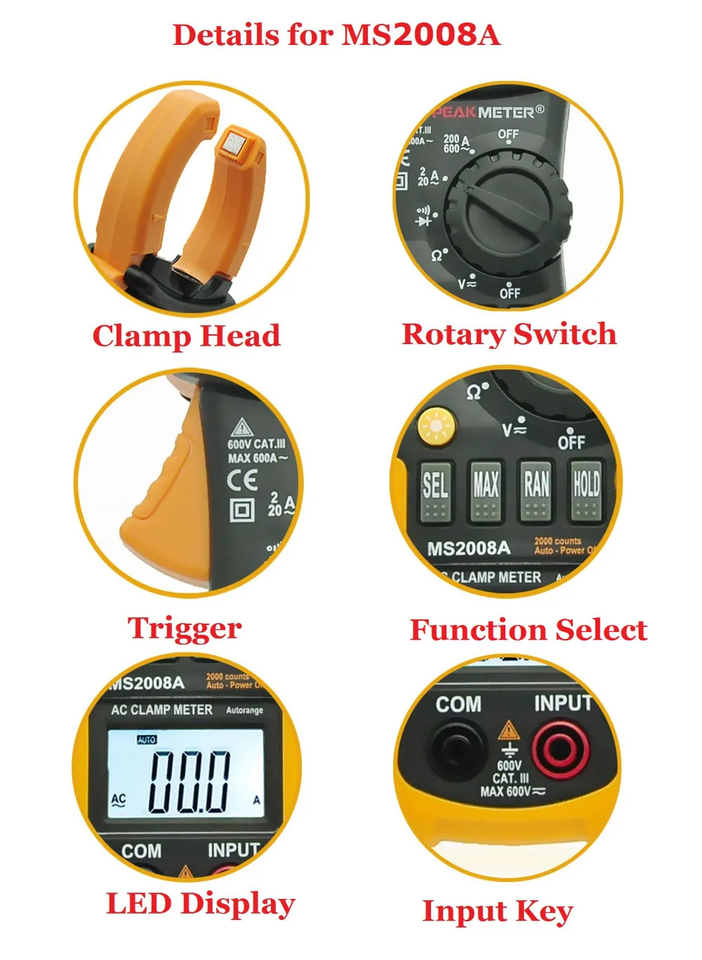 PEAKMETER MS2008A Автоматический диапазон постоянного тока переменного тока цифровой клещи мультиметр напряжение частотомер Тестер Подсветка
