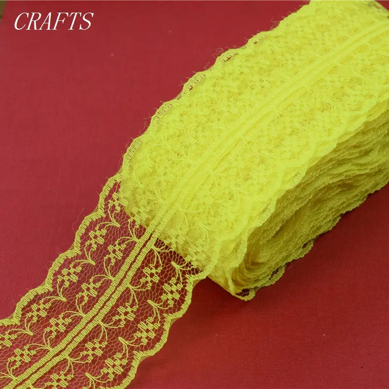 Yellow 5-10 ярдов белая высококачественная кружевная лента, широкая 45 мм DIY ювелирные изделия, одежда, свадебные украшения - Цвет: Yellow