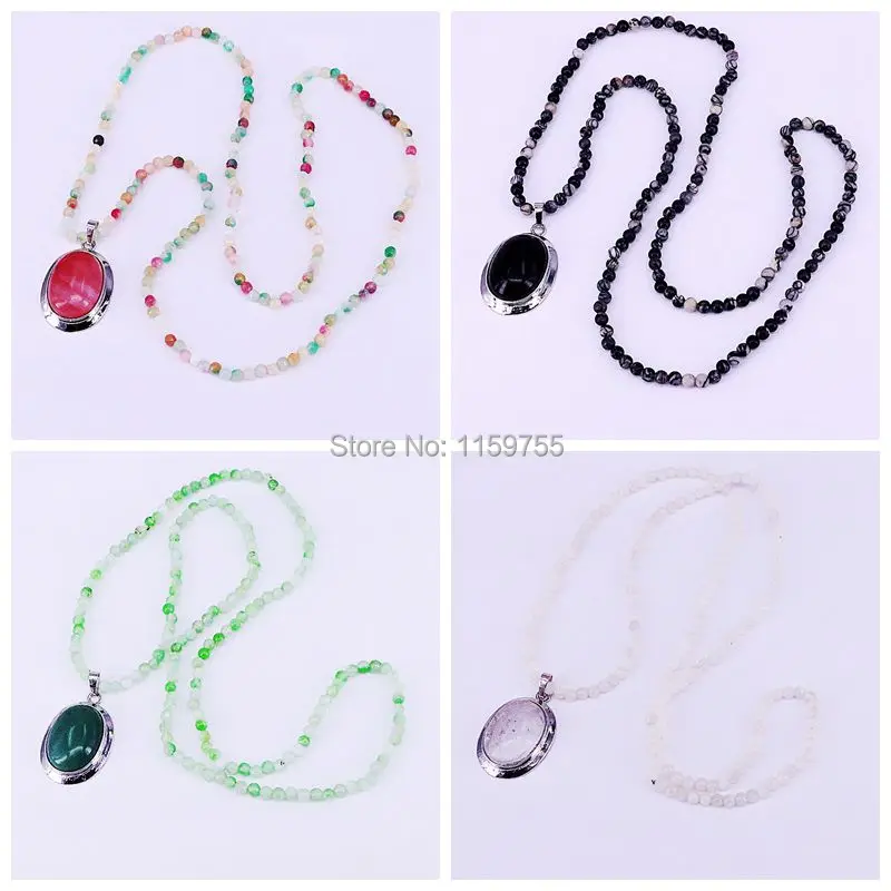 6 шт. красивые Натуральный камень Бусины с овальной Подвеска Шарм длинное Цепочки