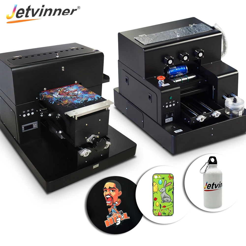 

Jetvinner A4 LED UV printer With Bottle Holder And A4 T-shirt DTG Flatbed Printer For Phone Case Bottle Cylinder Acrylic Clothes