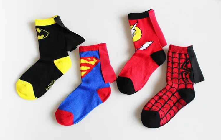 От 4 до 6 лет Детские носки с персонажами из мультфильмов Superman Spiderman Batman флэш-памяти дизайн для детей хлопковые носки одежда для девочек и мальчиков