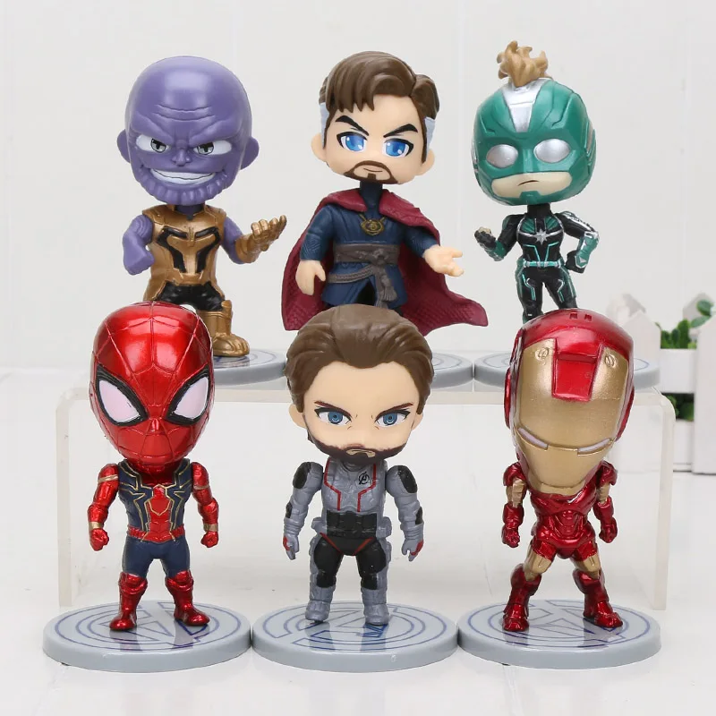 gray base 6 шт. Marvel Мстители Капитан Америка танос Карол Дэнверс ПВХ игрушки; фигурки героев Железный человек паук качающейся головой модель куклы - Цвет: gray base