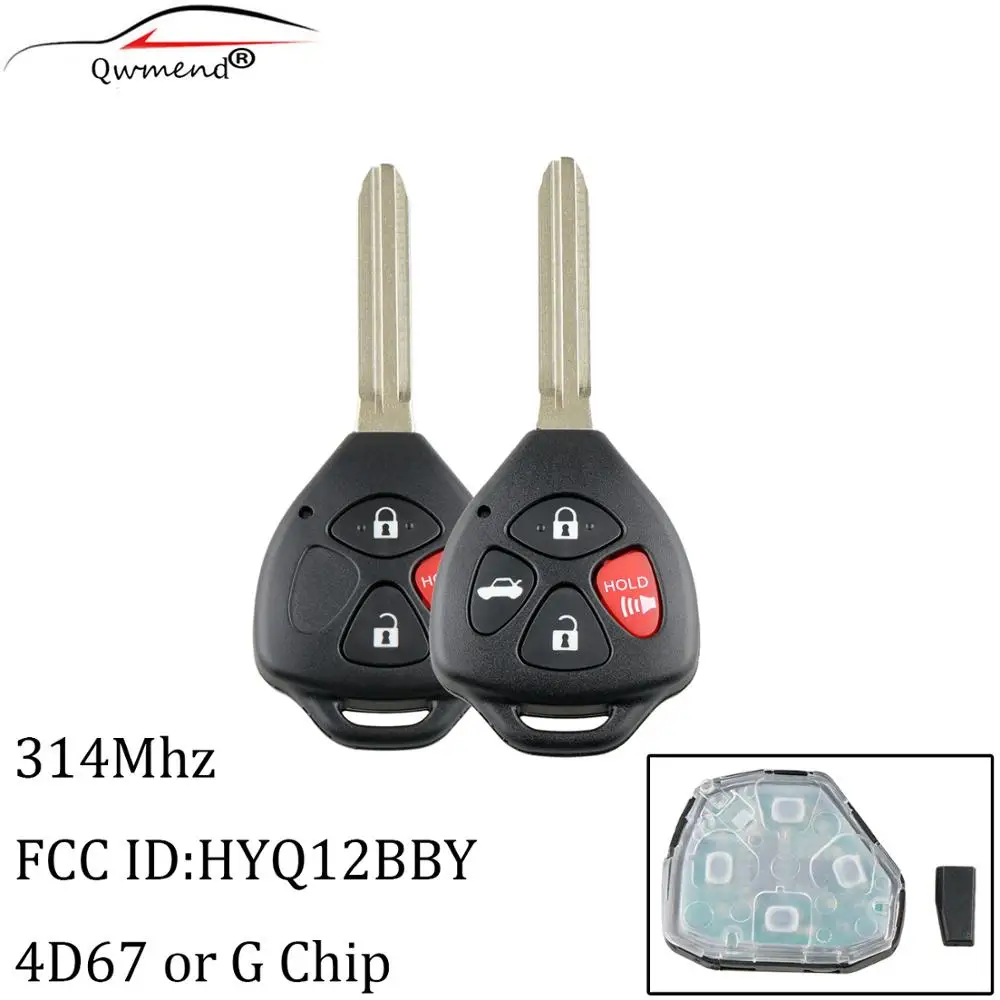 QWMEND 3Button 4Button Car Remote Key for Toyota Camry Avalon Corolla Matrix RAV4 Venza Yaris HyQ12BBY 314.4 Mhz ID67 or G Chip