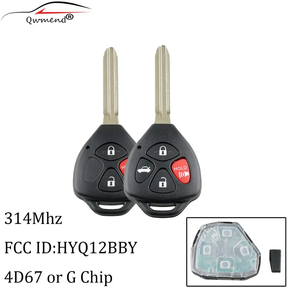 Дистанционный ключ QWMEND для Toyota Camry Avalon Corolla Matrix RAV4 Venza Yaris HyQ12BBY 314 4 МГц чип ID67 или G с 3