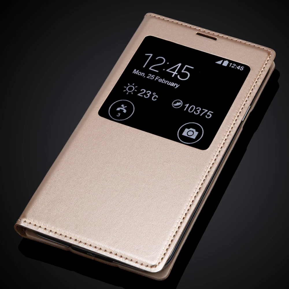 Тонкий кожаный чехол книжка для Samsung Galaxy S5 SV i9600 Smart View телефона с ИС|case for samsung
