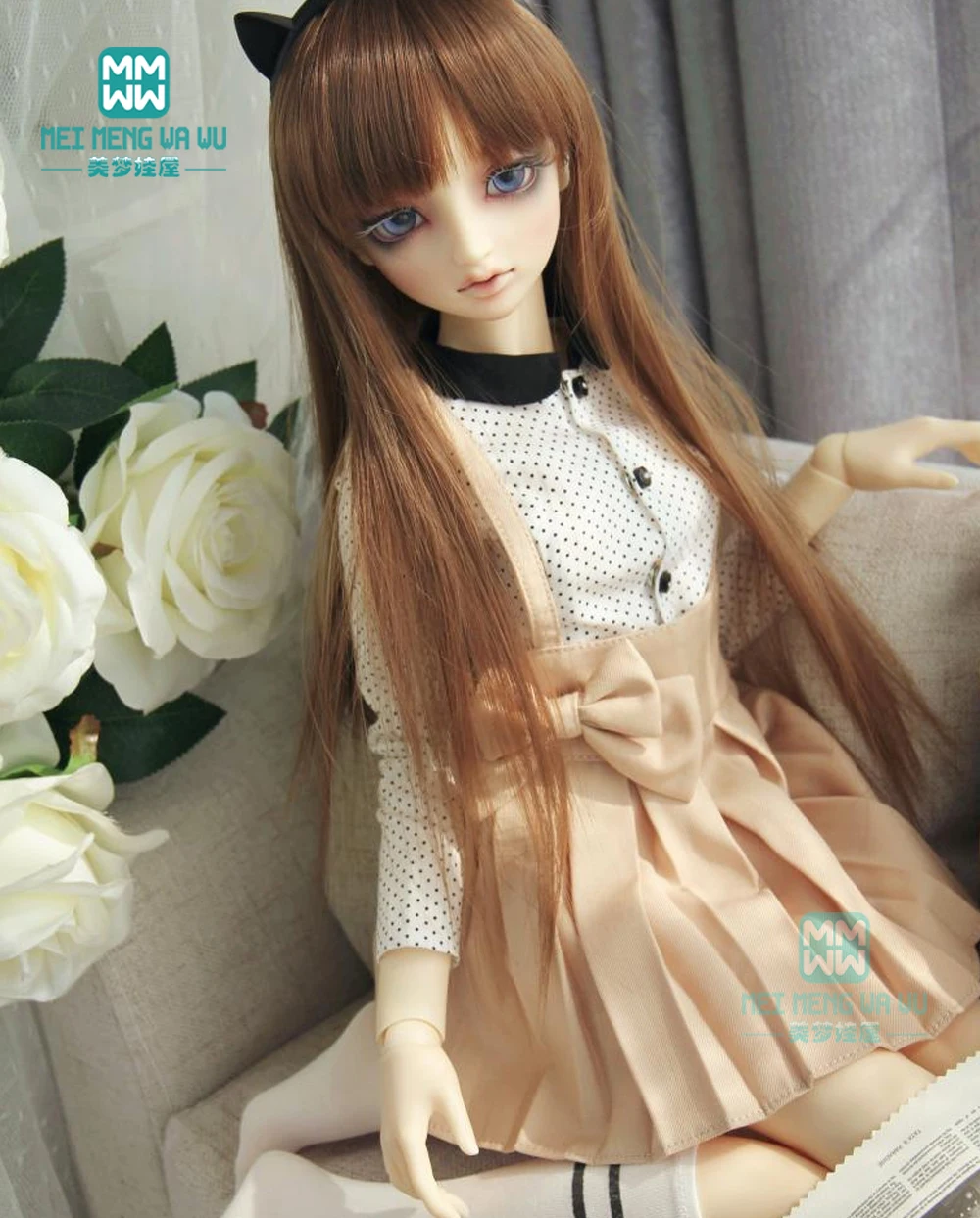 BJD кукольная одежда для 57-60 см 1/3 BJD аксессуары Модная рубашка из пяти частей, плиссированная юбка, кардиган, носки, бант