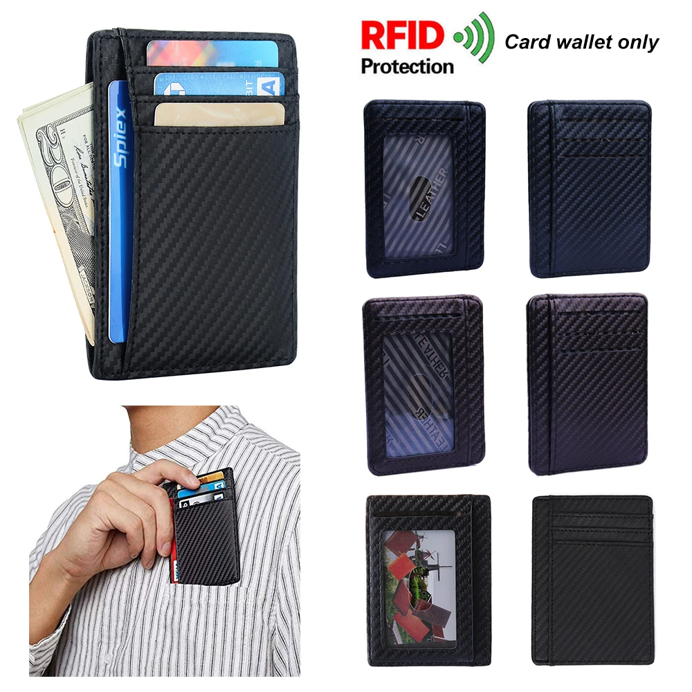 Мужской Тонкий RFID блокирующий кредитный держатель для карт из искусственной кожи Бизнес RFID Анти-главный карбоновый держатель для карт для мужчин и женщин модная сумка