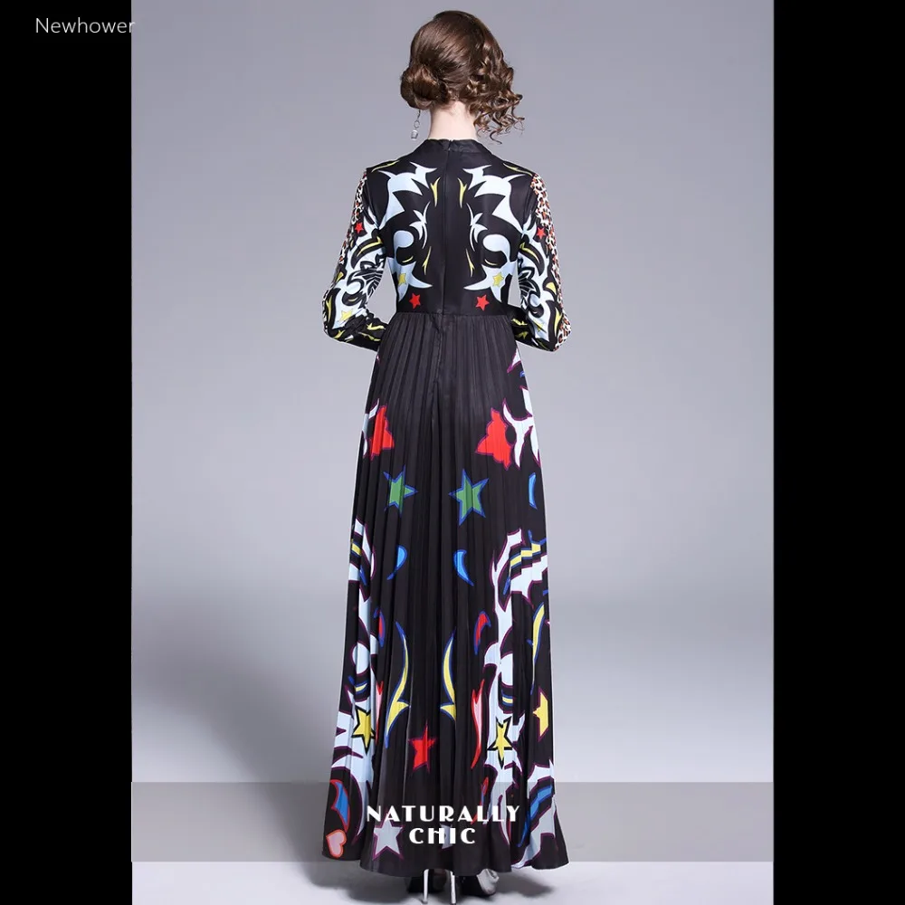 Newhower Vogue woman Summer Dress fashionable high-ended longuette quality of office lady leopard print high waist large pleated | Женская