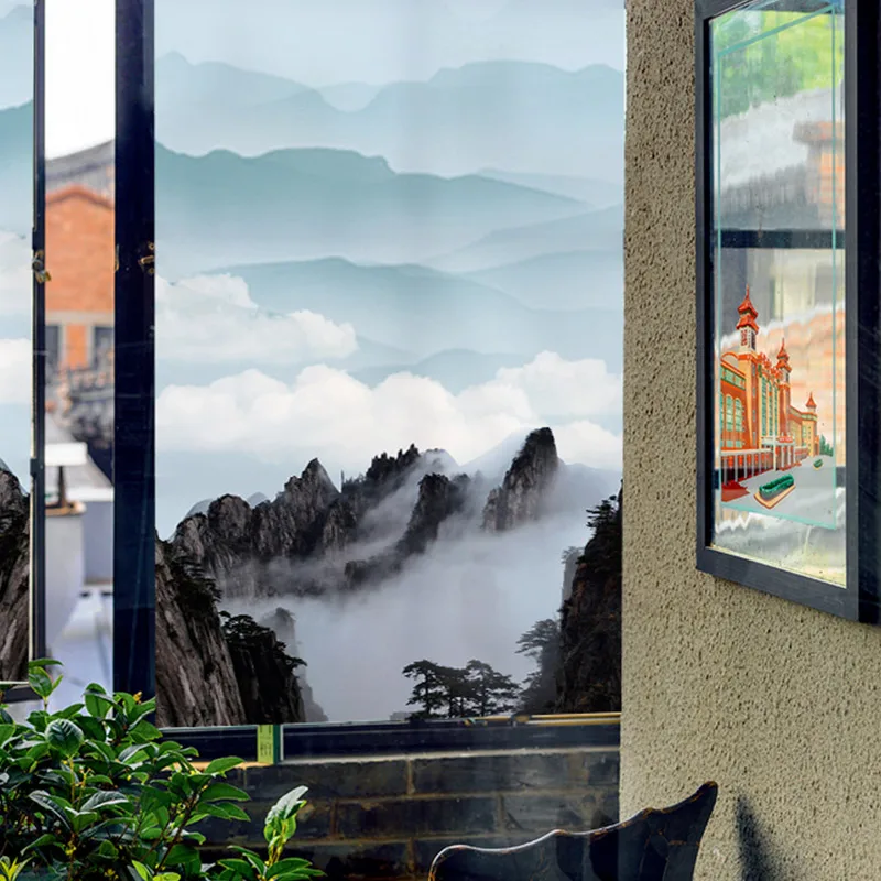 Стеклянные наклейки в китайском стиле Ландшафтная матовая стеклянная паста
