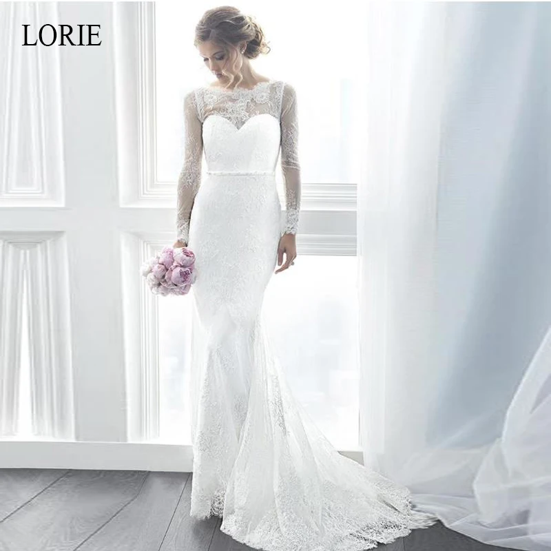 Белое свадебное платье с юбкой годе LORIE винтажное кружевное невесты аппликацией