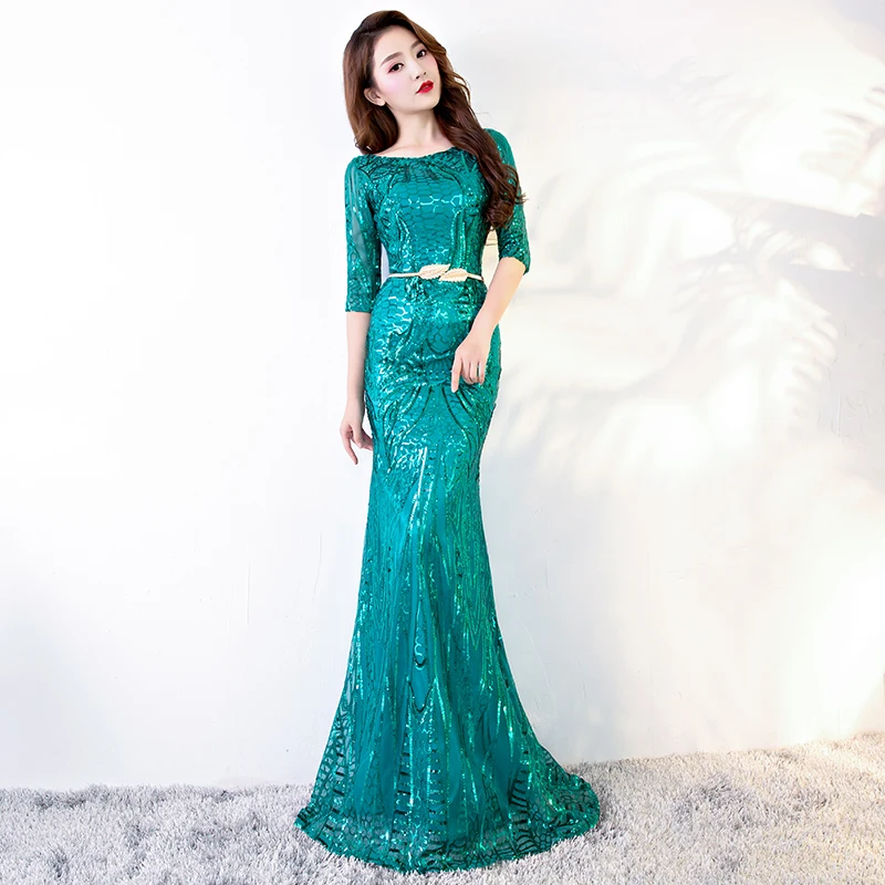 Женское платье Русалка с блестками зеленое в пол для подружки невесты