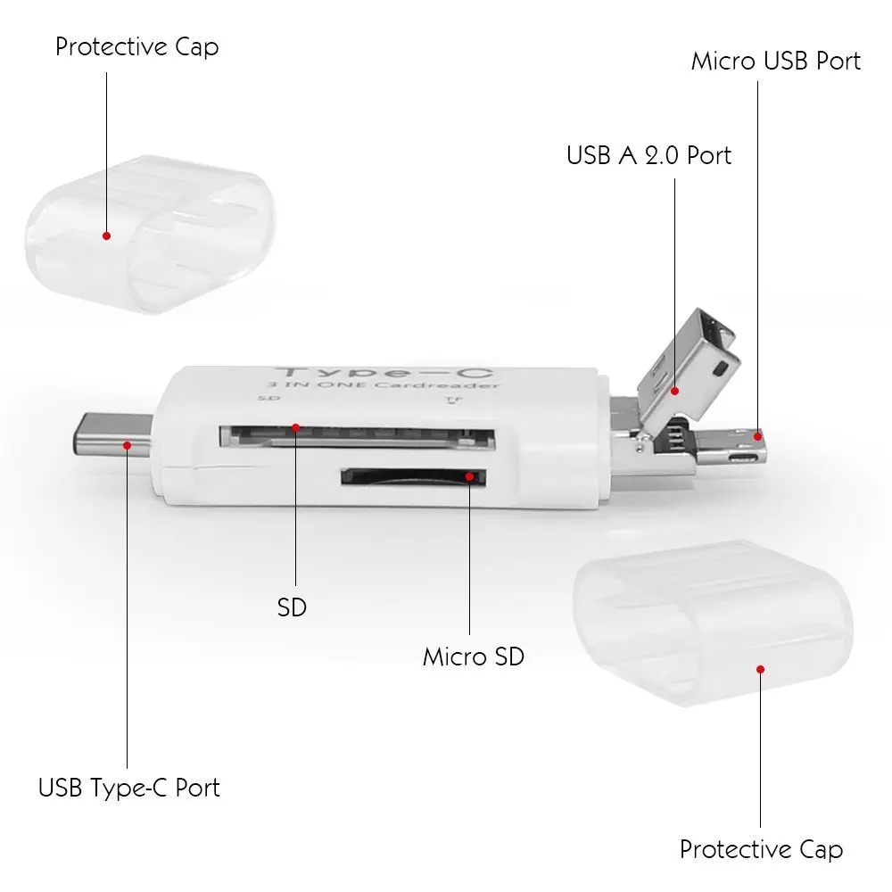 Адаптер для чтения карт Micro USB 3 в 1 OTG Type C Xiaomi Redmi Note 7 Huawei P20 Lite Mate 20 Pro Oneplus 6T 6