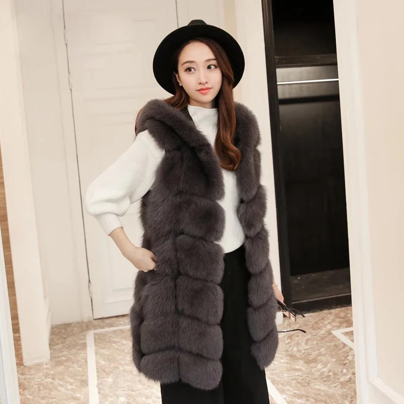 2021 Новая мода 100% натурального меха лисы длинный жилет натуральным лисьим мехом