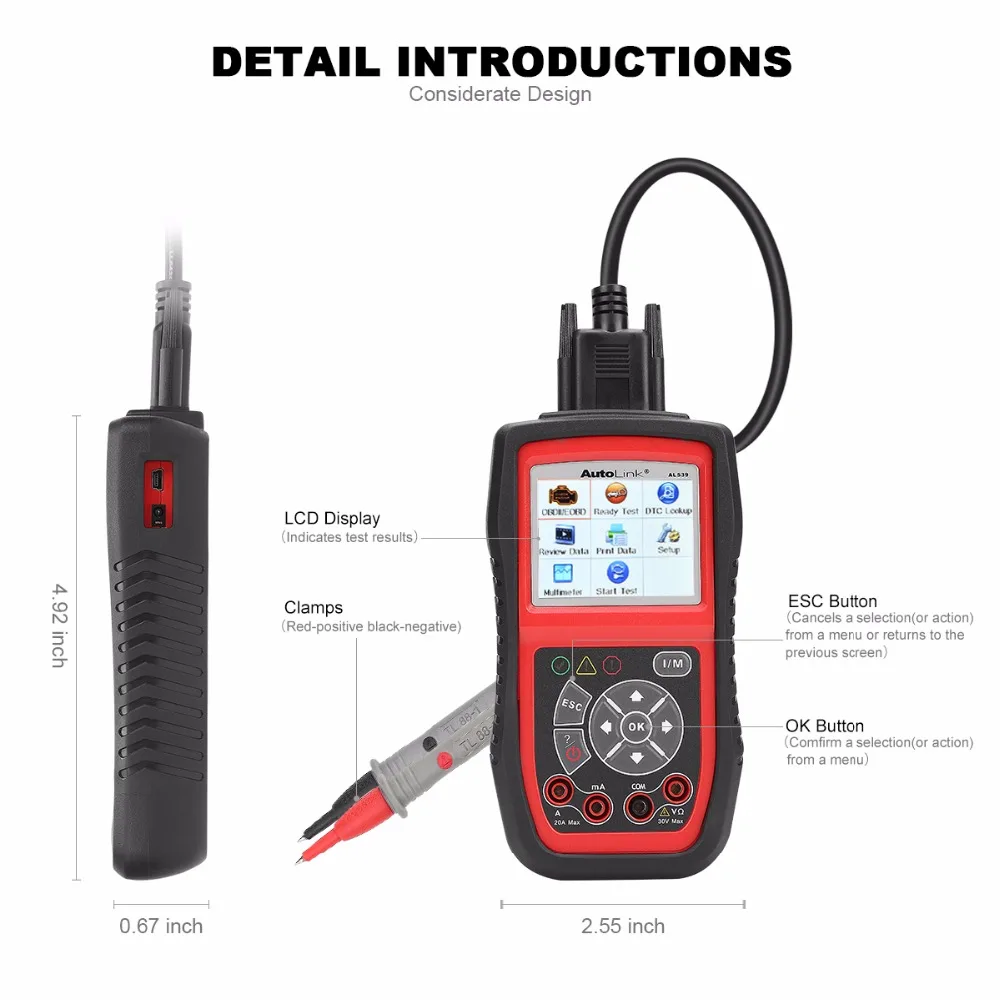 AUTEL автолинк AL539 OBD2 инструмент автоматического сканирования AVO метр MIL