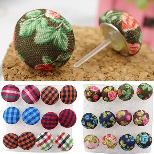 Bluelans 6 пар винтажные цветные тканевые кнопки пластиковые шпильки для ушей серьги