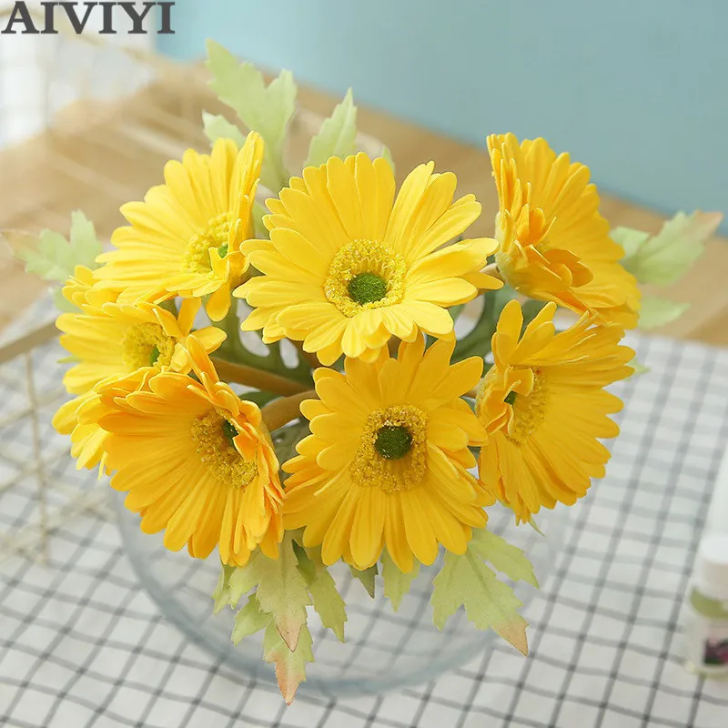 New Artificial Flower PU Real Touch Gerbera Sunflower Fake Flowers Wedding Party Gift Home Decoration Aesthetic Room Decor Wall