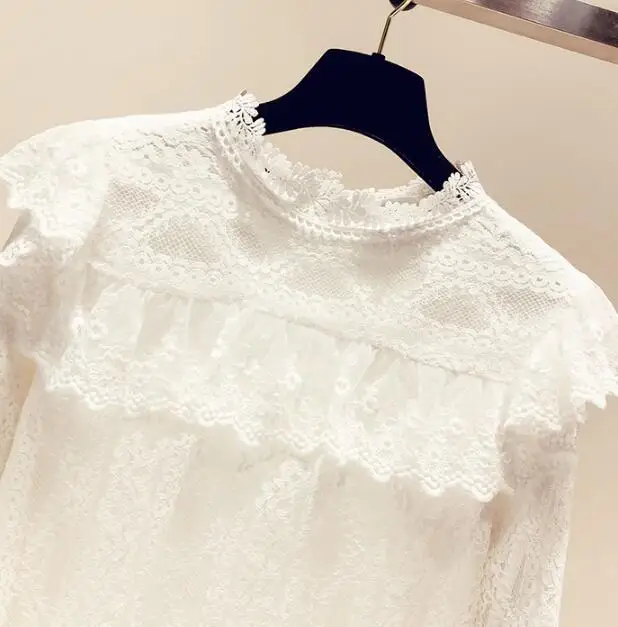 

Women's Spring Vintage Round Neck Lace Shirt Female Korean Fashion Elegant Chic Lace Tops Plus size Basic Tees TB665
