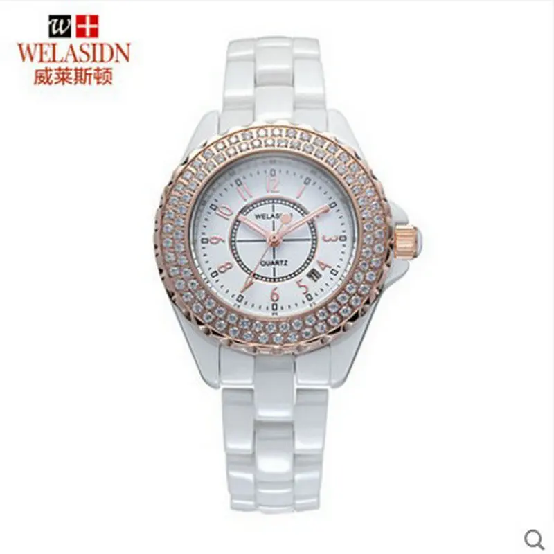 Низкая цена Керамической качество кварцевые женские часы женщина для Женщины