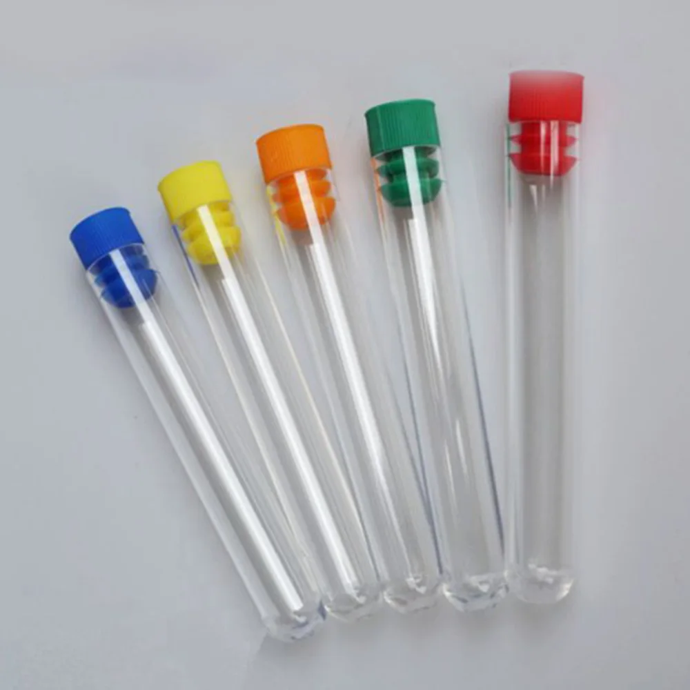 

100pcs 12x100 mm Plastic Test Tube With Cap random Colors Of Cap High Quality Clear Like Glass