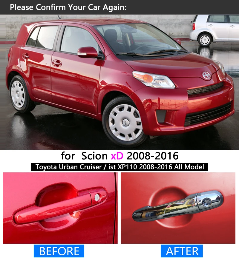for Scion xD 2008 - 2016 Chrome Door Handle Cover Trim Set 2009 2010 2011 2012 2013 2014 2015 Accessories Stickers Car Styling | Автомобили