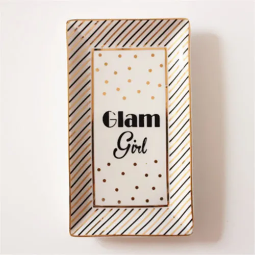 Glam Girl Маленькие милые полосы Роза прямоугольная тарелка лоток для хранения керамическая безделушка блюдо десертная тарелка декоративное хранение ювелирных изделий - Цвет: Glam Girl