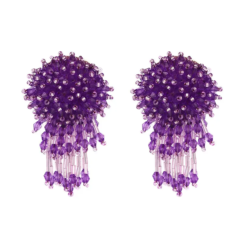 Purple JURAN ручная работа новые высококачественные серьги с бисером из кристаллов Ювелирные изделия Горячая Элегантные длинные бусы Хризантема серьги-капли - Окраска металла: Purple