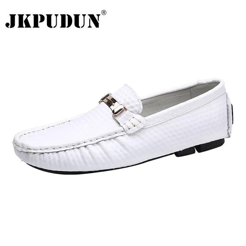 white Jkpudun плюс размер 38-47 Дизайнерские мужские лоферы Мокасины Элитный бренд слипоны Для мужчин S обувь для вождения Пояса из натуральной кожи повседневная обувь Для мужчин - Цвет: white