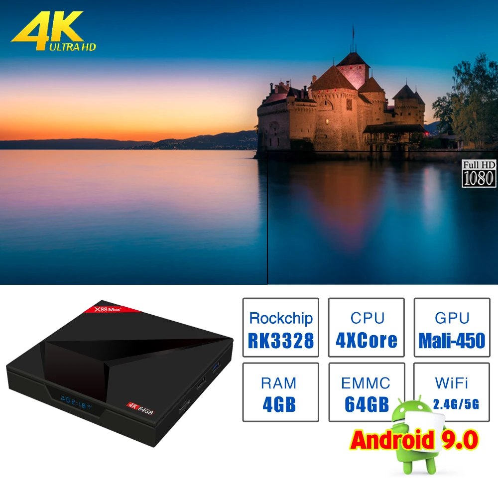 Фото ТВ-приставка X88 MAX +, 4 + 64 ГБ, Bluetooth, Android 9,0, умный сетевой медиаплеер K18.0 №3