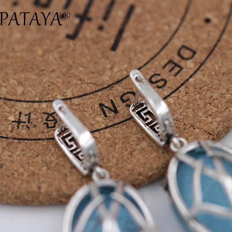 PATAYA, Новое поступление, древнее серебро, протертая Черная задняя часть, полый ювелирный набор, прекрасный натуральный камень тигра, большие серьги, набор колец, свадебный набор