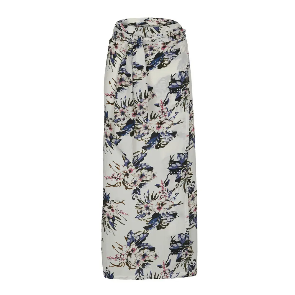 2018 Женская белая ассиметричная длинная юбка 2017 Лето Бохо винтажный цветочный