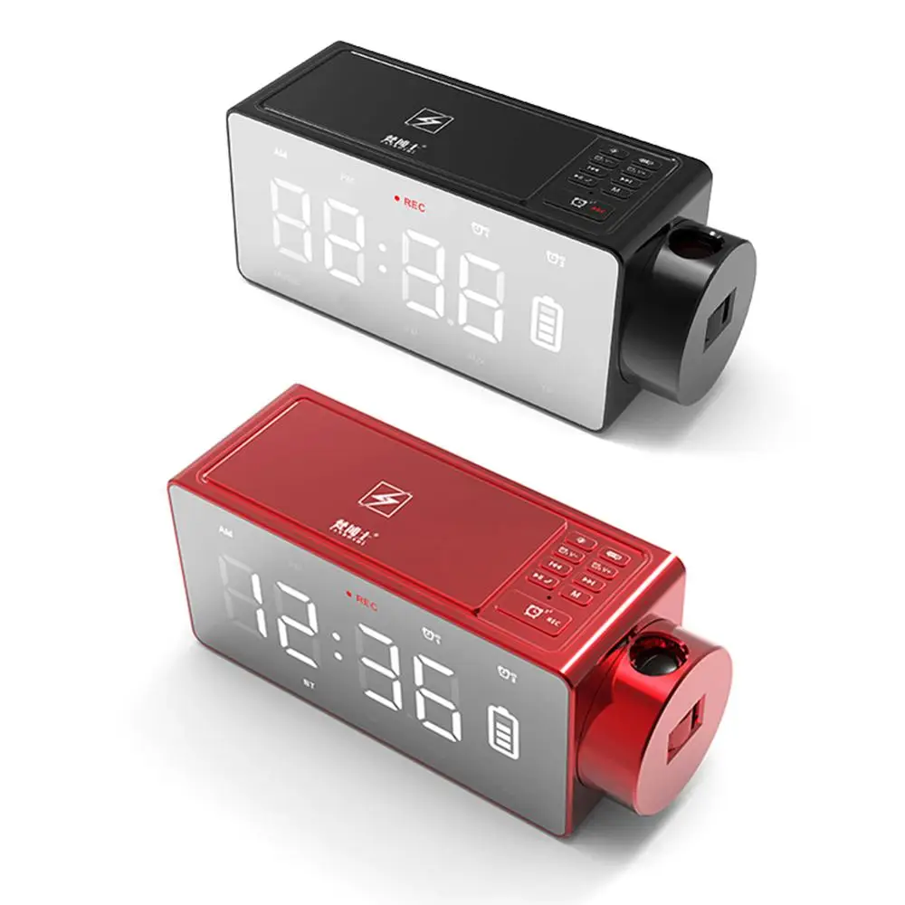 Charging Projection Digital Clock Wireless Bluetooth Speaker LED Large Screen Alarm Snooze FM DIY Music Clocks US Plug | Электроника