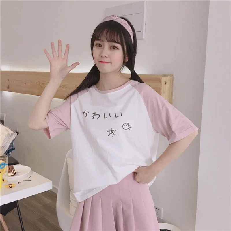Японский Harajuku милые футболка с буквенным принтом Для женщин 2018 летние шорты