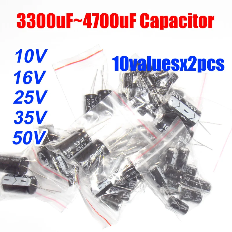 10valuesx2шт = 20 шт 10в 50в 3300 мкФ 4700 Алюминиевый Электролитический набор различных