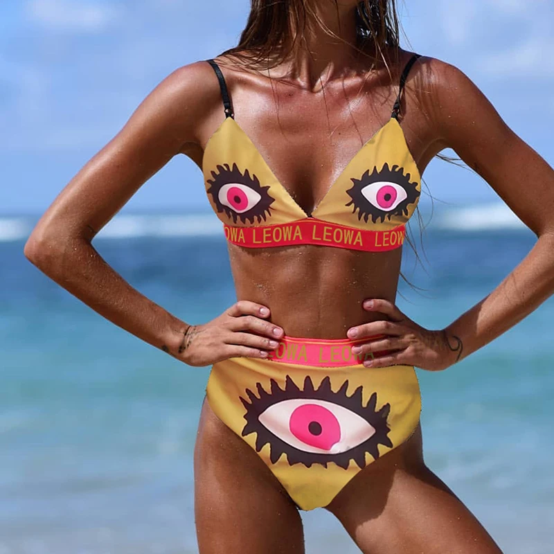 Bikinx, забавный купальник с высокой талией, женский купальный костюм, треугольный пуш-ап раздельный купальник, женский сексуальный бикини размера плюс, купальные костюмы