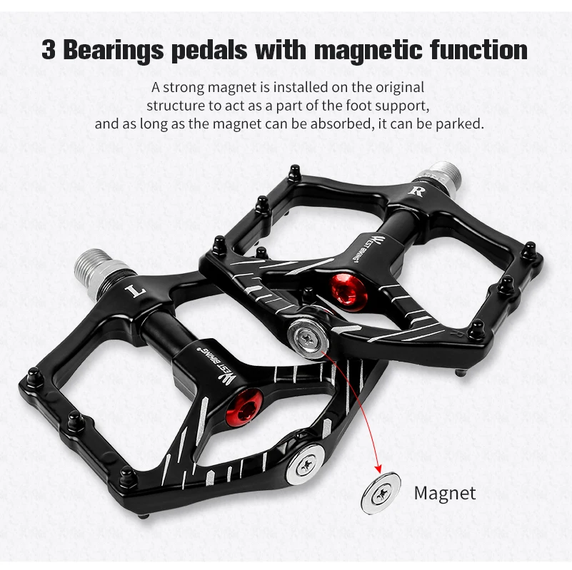 WEST BIKING педали для велосипеда с магнитной присоской, 3 подшипника, сплав, Нескользящие педали для велосипеда, MTB, горный велосипед, герметичный подшипник, педали