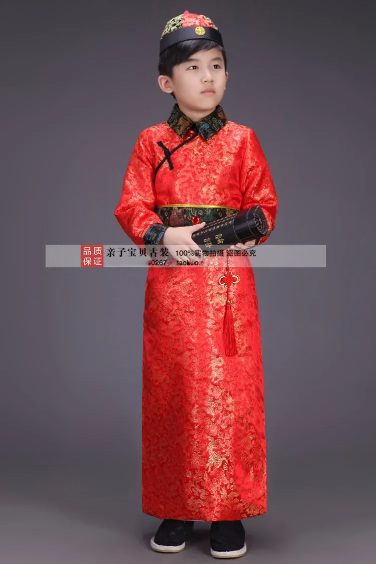 Китайский костюм для мальчика китайский детский халат Hanfu одежда Детский костюм со шляпой 100-160 см