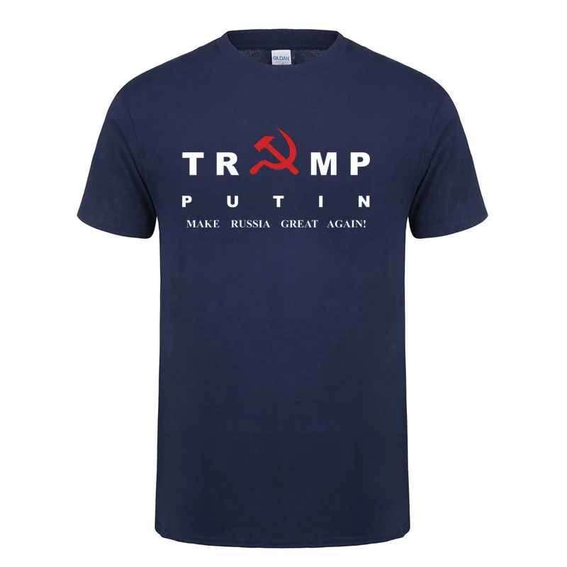 Тёмно-синий CCCP коммунизма, советское соединение, Дональд Трамп, В. В. Путиным, Сделать Россию снова большой футболкой для мужчин и женщин, Повседневная хлопковая футболка - Цвет: Тёмно-синий