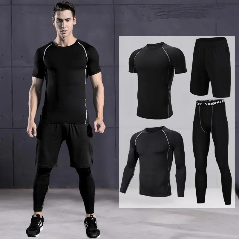 4PCS JY set Мужская спортивная одежда, Компрессионные спортивные костюмы, одежда для тренировок, Гимнастические Колготки, набор для бега, Быстросохнущий Спортивный костюм размера плюс - Цвет: 4PCS JY set