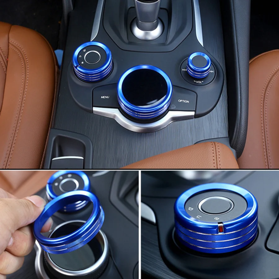 YAQUICKA 3Pc/set Aluminum Car Console Multimedia Button Switch Ring Trim For Alfa Romeo Giulia 2017 Interior Accessories styling |