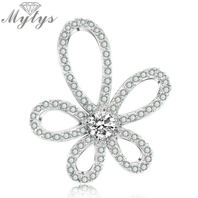 Mytys кубический циркон серебряного цвета лента цветок Форма Воротник Брошь