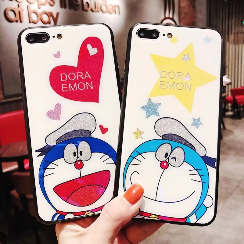 Мультфильм милый Doraemon шаблон телефона чехлы для iPhone X 7 8 плюс крышка 6 6s синий