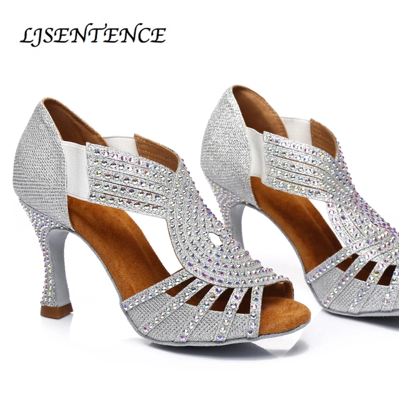 Серебристые атласные танцевальные сапоги женские сандалии Сальса Танго кизомба