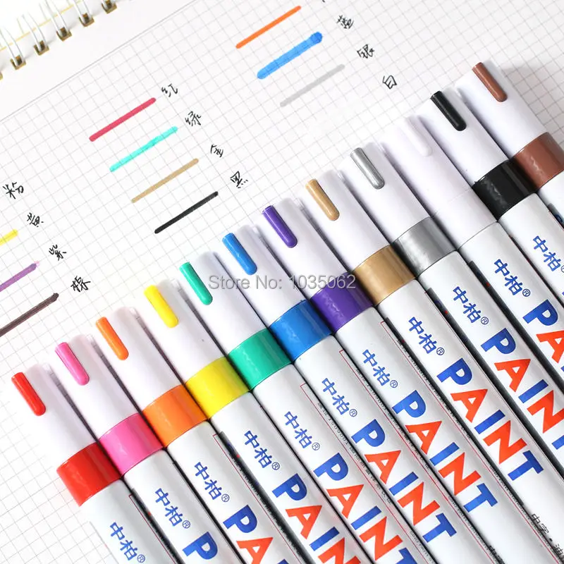 2 Pieces S110  Paint Pen Marker Permanent For Writting On Fabrics Glass Wood Tire Oil Purple/Pink/Blue/Coffee/Gold/Silver