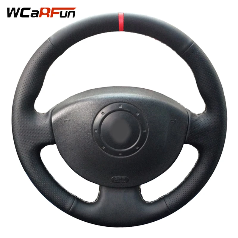 

WCaRFun Black Artificial Leather Car Steering Wheel Covers for Renault Kangoo 2008 Megane 2 2003-2008 Scenic 2 2003-2009