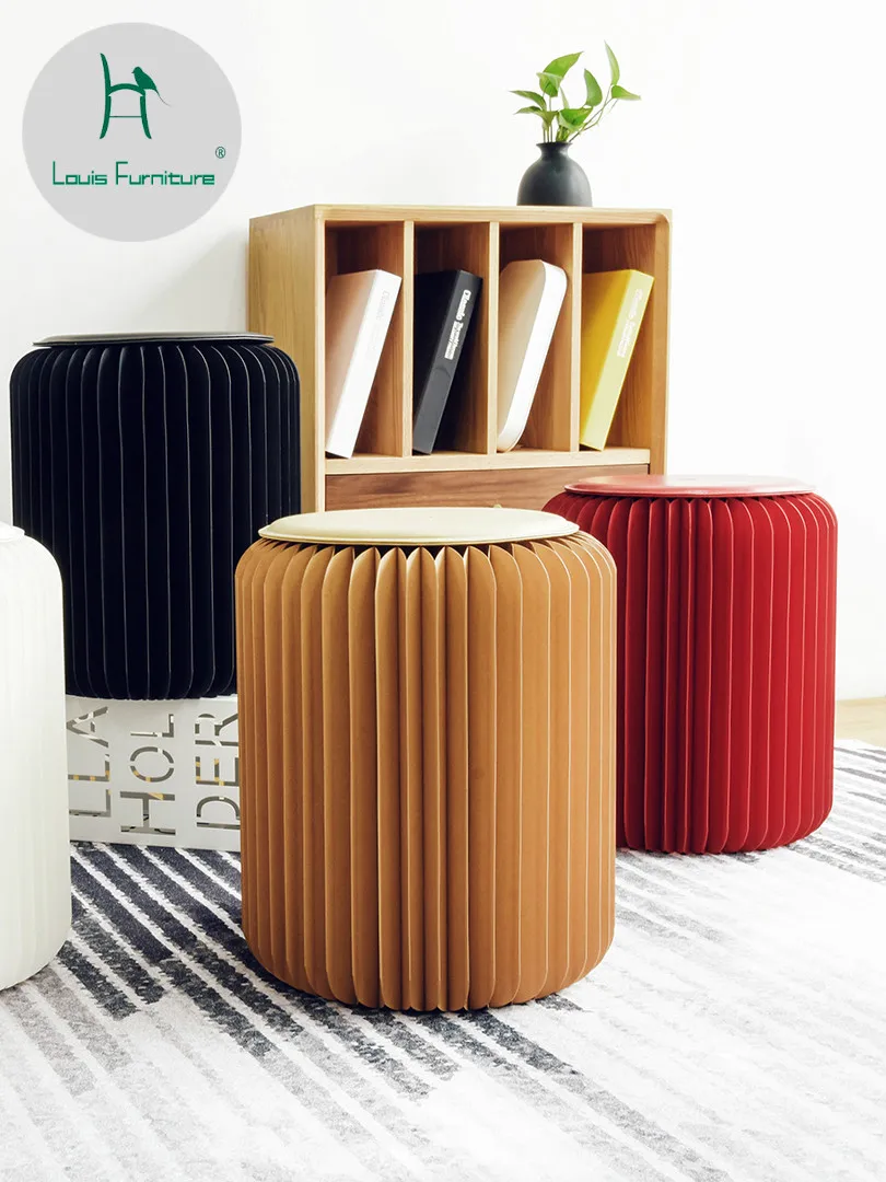 

Louis Fashion Stools Ottomans Circular Multifunctional Folding Household Living Room Provincial Space Creative Design Furniture