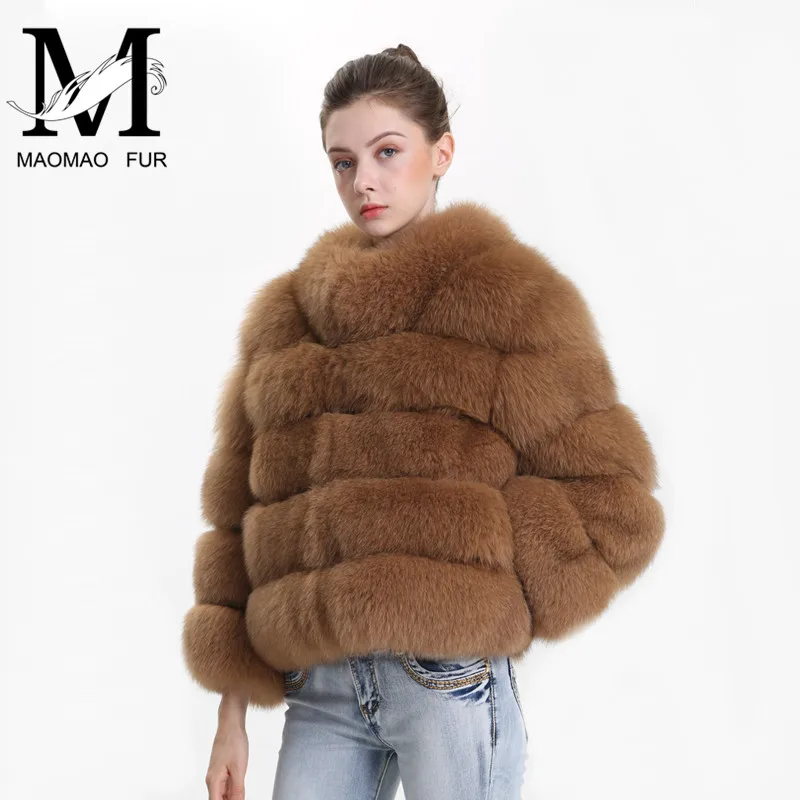 Зимнее пальто из натурального Лисьего меха Женская мода 2018 Толстая куртка