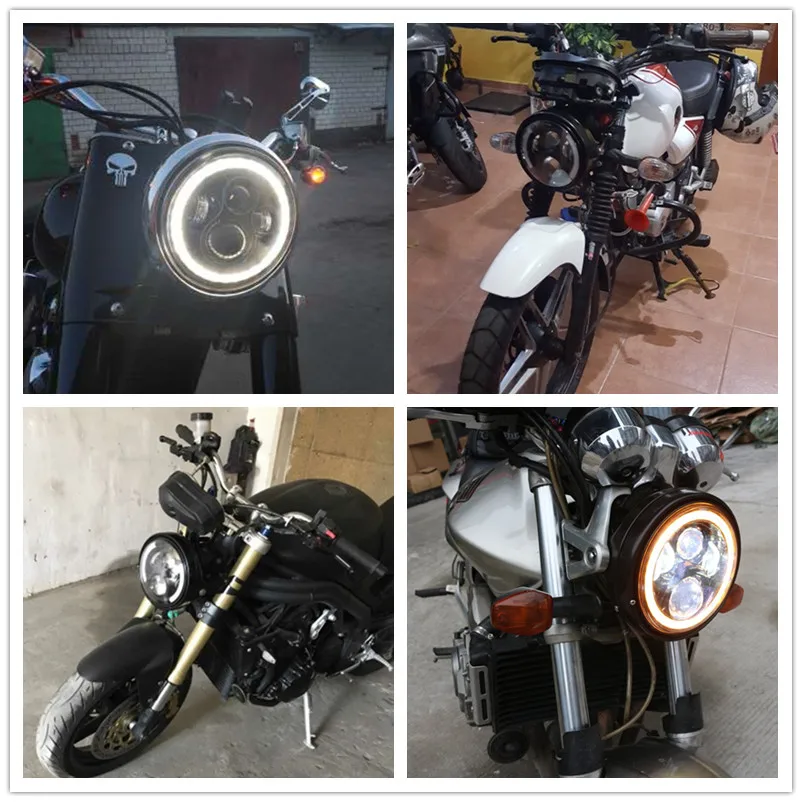 75 Вт светодиодный налобный фонарь 7 дюймов moto rcycle налобный фонарь DRL лампа с гало " мото корпус ведро для FatBoy Heritage Softail Road King