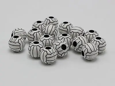 100 Black and White Acrylic Sports Volleyball Pattern Round Beads 12mm Jewelry | Украшения и аксессуары