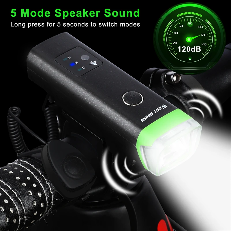 

WEST BIKING Bicycle Front Light Intelligent Sensor LED Flashlight USB Charge Waterproof Bike Headlight With Horn Cycling Light