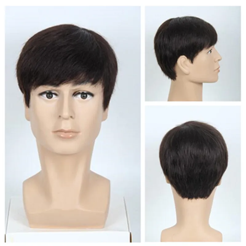 Горячие Продать Full Lace Природных Черные Мужчины Парик Склонны Взрыва Короткий